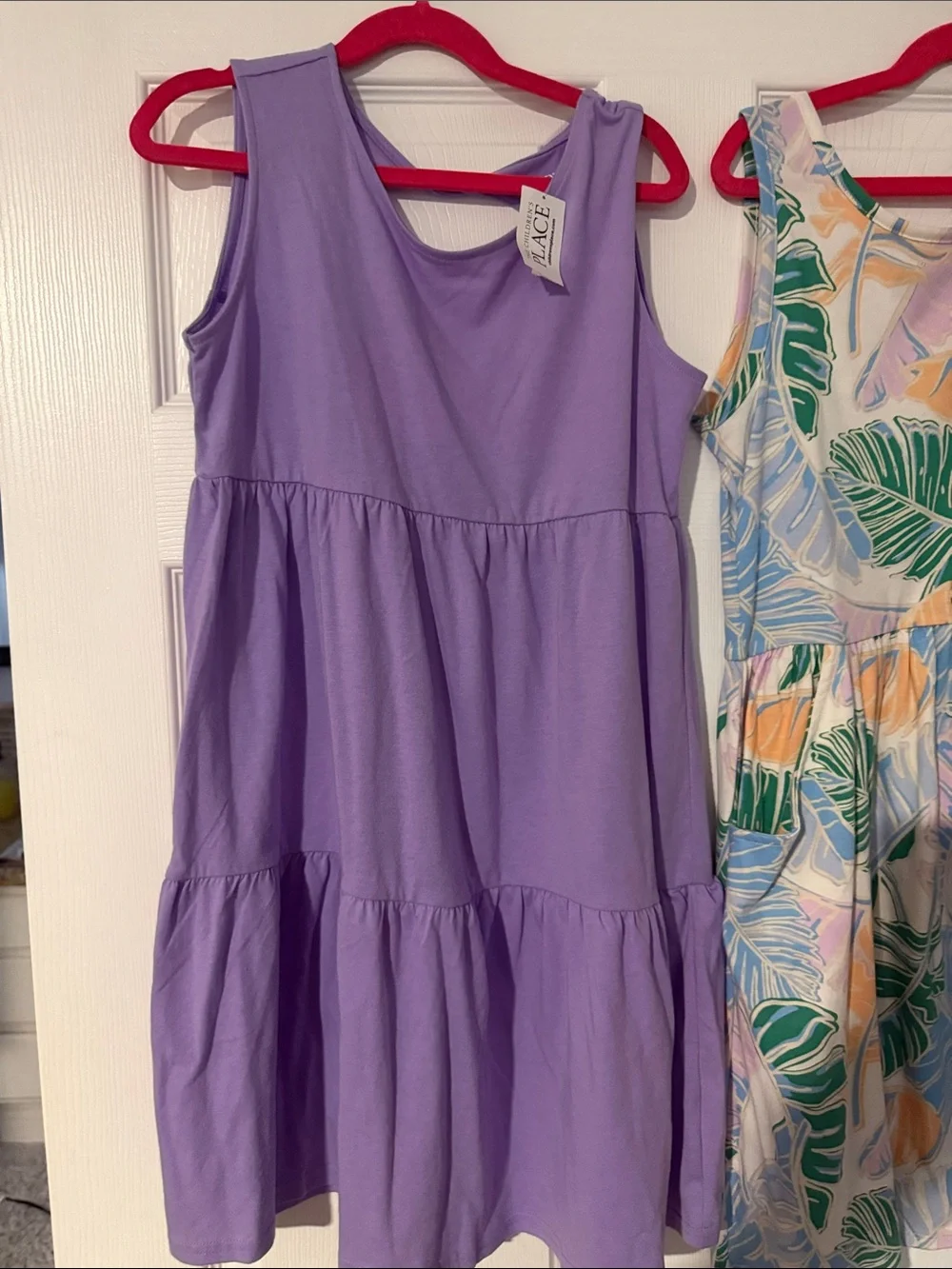 Girls Lavender Tiered Tank Dress & Tropical print dress